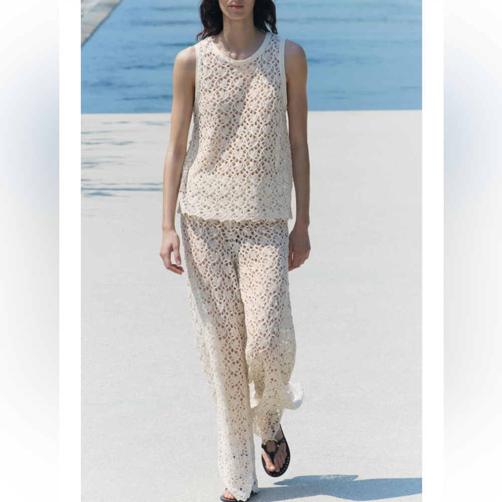 ZARA 2pc Set Crochet Top is a small and Wide-Leg Trousers is a Large NWT - Picture 12 of 16